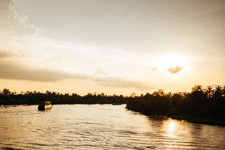 Mekong River Sunset in Vietnamの写真素材
