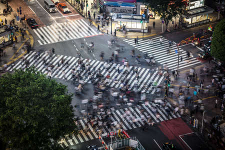 TOKYO, JAPAN - MAY 12, 2019 - Night time at Shibuya Crossing which is one of the world's most used pedestrian crossings, in central Tokyo, Japanのeditorial素材
