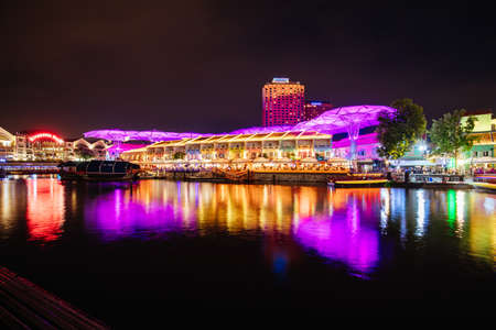 Clarke Quay in Singapore at Nightのeditorial素材