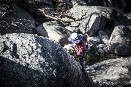 Rockclimbing at Mt Buffalo View in Australiaの写真素材