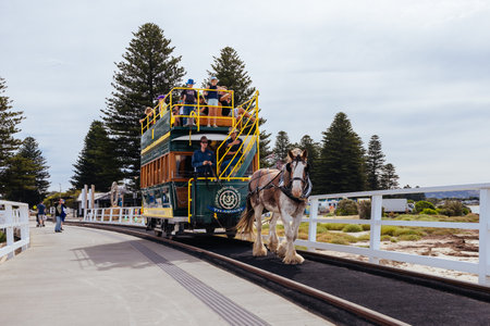 Victor Harbor Horse Drawn Tramway in Australiaのeditorial素材