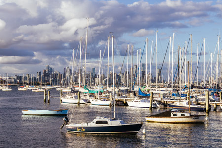 Melbourne Skyline from Williamstown in Australiaの写真素材