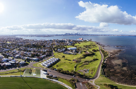 Aerial view over Williamstown in Australiaの写真素材