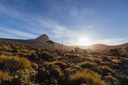 Barn Bluff Sunset View in Tasmania Australiaの写真素材