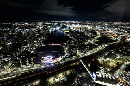 Melbourne Skyline at Night in Australiaの写真素材