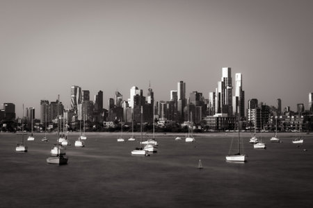 Melbourne Skyline from St Kilda in Australiaの写真素材