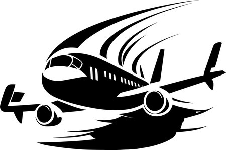 Flying Jumbo Airplane Monochrome Designのイラスト素材