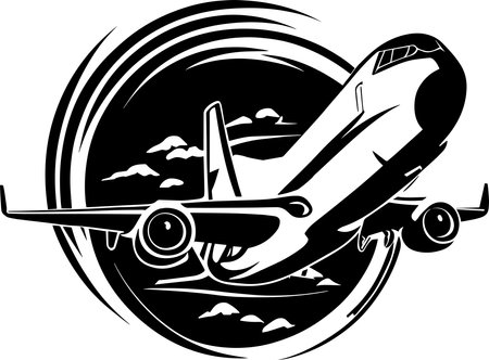 Flying Jumbo Airplane Monochrome Designのイラスト素材