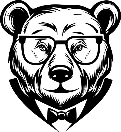 Bear In Glasses and Bowtie Monochrome Design Styleのイラスト素材