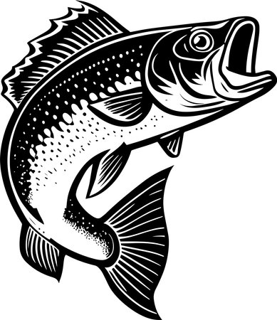 Bass Fishing Monochrome Design Styleのイラスト素材