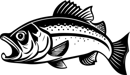 Bass Fishing Monochrome Design Styleのイラスト素材