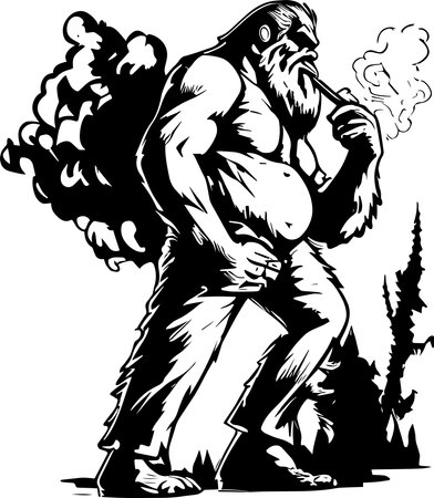 Bigfoot Smoking A Cigar Monochrome Design Styleのイラスト素材