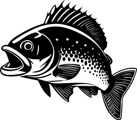 Bass Fishing Monochrome Design Styleのイラスト素材