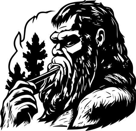 Bigfoot Smoking A Cigar Monochrome Design Styleのイラスト素材
