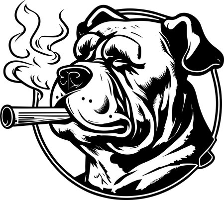 Bulldog Smoking A Cigar Monochrome Design Styleのイラスト素材