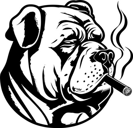 Bulldog Smoking A Cigar Monochrome Design Styleのイラスト素材