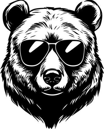 Cool Grizzly Bear Wearing Sunglasses Monochrome Design Styleのイラスト素材
