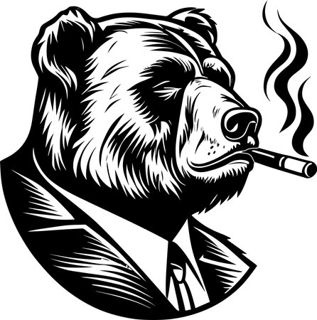 Grizzly Bear In A Suit Smoking A Cigar Monochrome Design Styleのイラスト素材