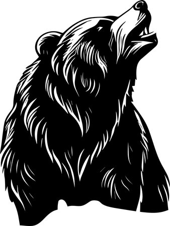 Roaring Grizzly Bear Monochrome Design Styleのイラスト素材