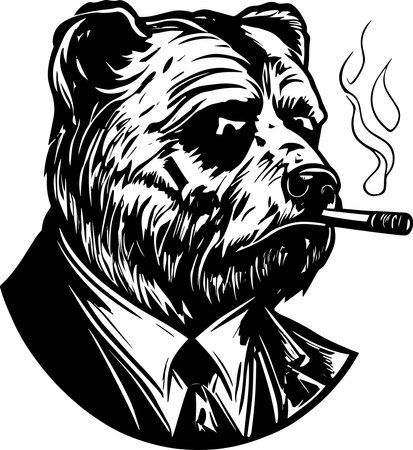 Grizzly Bear In A Suit Smoking A Cigar Monochrome Design Styleのイラスト素材
