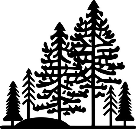 Forest Trees Silhouette Monochrome Design Styleのイラスト素材