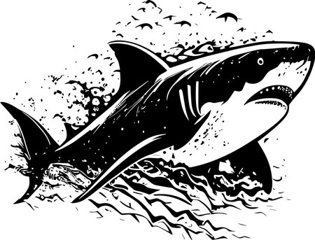 Great White Shark icon Monochrome Designのイラスト素材