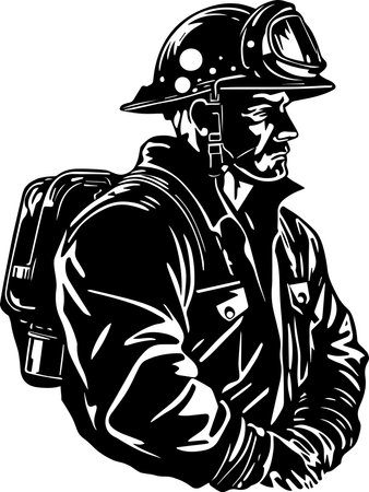 Firefighter Ready for Rescueのイラスト素材