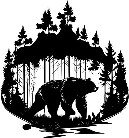 Bear Walking In Forest Iconのイラスト素材