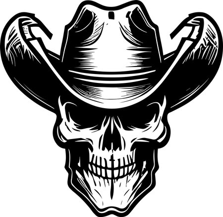 Skull Wearing A Hat Monochrome Design Styleのイラスト素材