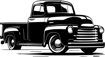 Vintage Pickup Truck Monochrome Design Styleのイラスト素材