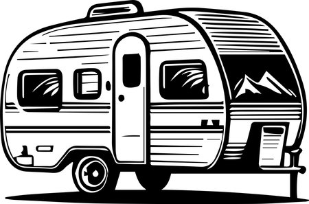 Camper RV Motorhome Logo Monochrome Design Styleのイラスト素材