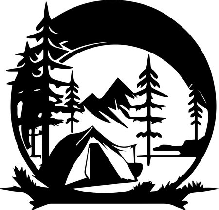 Camping Logo Monochrome Design Styleのイラスト素材