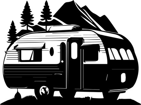 Camper RV Motorhome Logo Monochrome Design Styleのイラスト素材