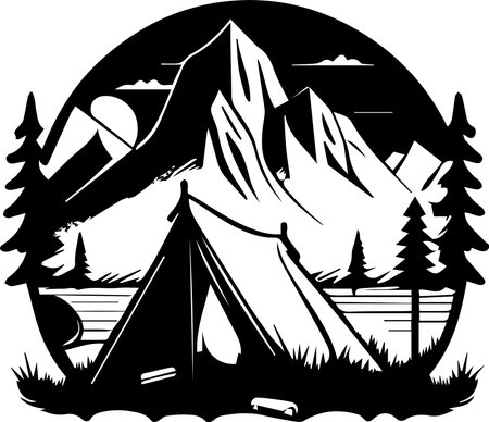 Camping Logo Monochrome Design Styleのイラスト素材