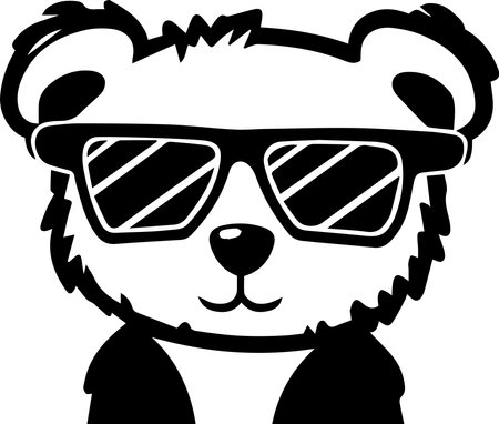 Cute Bear Wearing Sunglasses Logo Monochrome Design Styleのイラスト素材