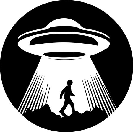 UFO Abduction Spaceship Logo Monochrome Design Styleのイラスト素材