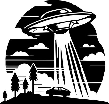 UFO Abduction Spaceship Logo Monochrome Design Styleのイラスト素材