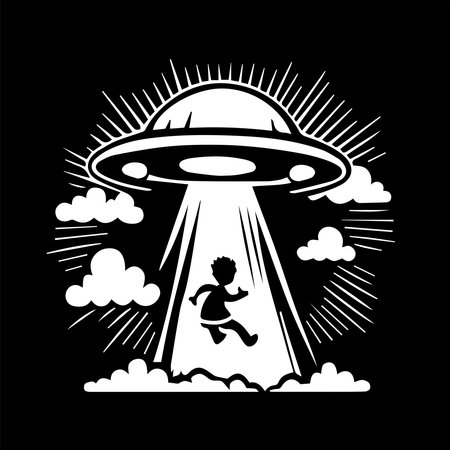 UFO Abduction Spaceship Logo Monochrome Design Styleのイラスト素材