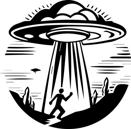 UFO Abduction Spaceship Logo Monochrome Design Styleのイラスト素材