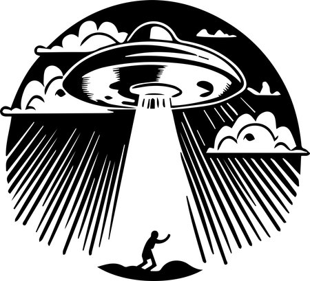 UFO Abduction Spaceship Logo Monochrome Design Styleのイラスト素材