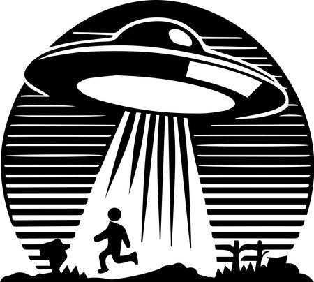 UFO Abduction Spaceship Logo Monochrome Design Styleのイラスト素材