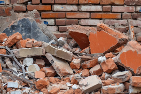 Collapsed Broken Brick Wallの写真素材