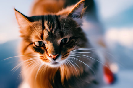 Furry cat on snow. AI Generated.の素材