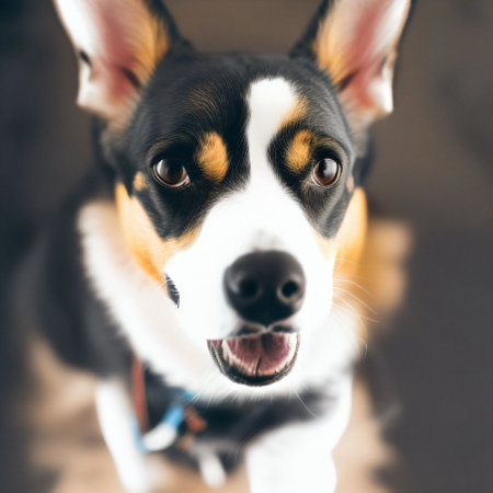 Close-up portrait of a cute dog breed Welsh Corgi. AI Generated.の素材