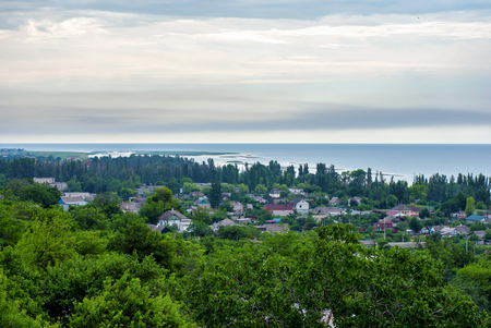 The small village on the coast  View from aboveの写真素材