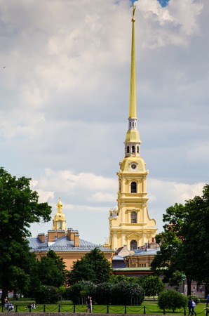 The spire of the Peter and Paul Fortress. Saint Petersburg, Russiaのeditorial素材