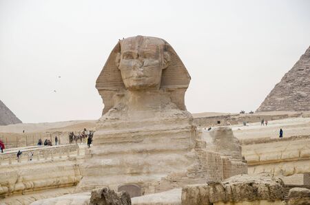 The Great Sphinx on the west bank of the Nile in Giza - the oldest surviving monumental sculpture on...