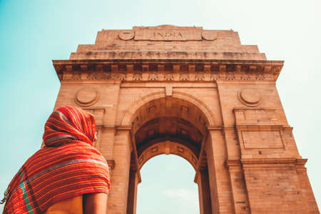 Woman at Indian Gate - Delhiの写真素材