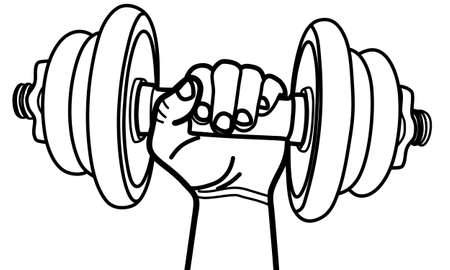 hand holding dumbbell, illustrationのイラスト素材