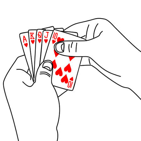 A royal flush in hearts in hand isolated on white backgroundのイラスト素材